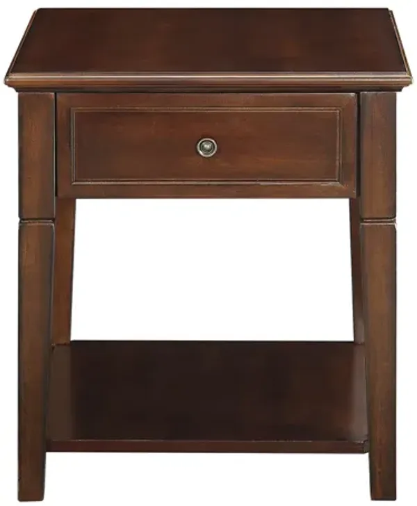 Compact Wood Rectangular End Table with Drawer and Shelf for Small Spaces