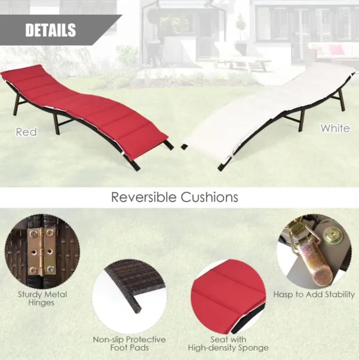 Hivvago 2 Pieces Folding Patio Lounger Chair