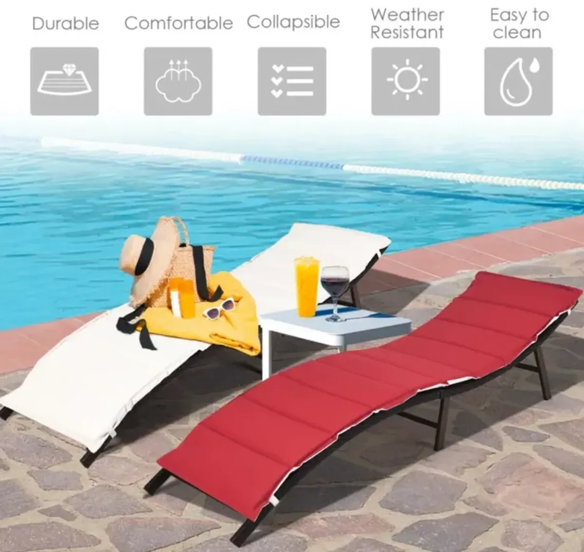 Hivvago 2 Pieces Folding Patio Lounger Chair