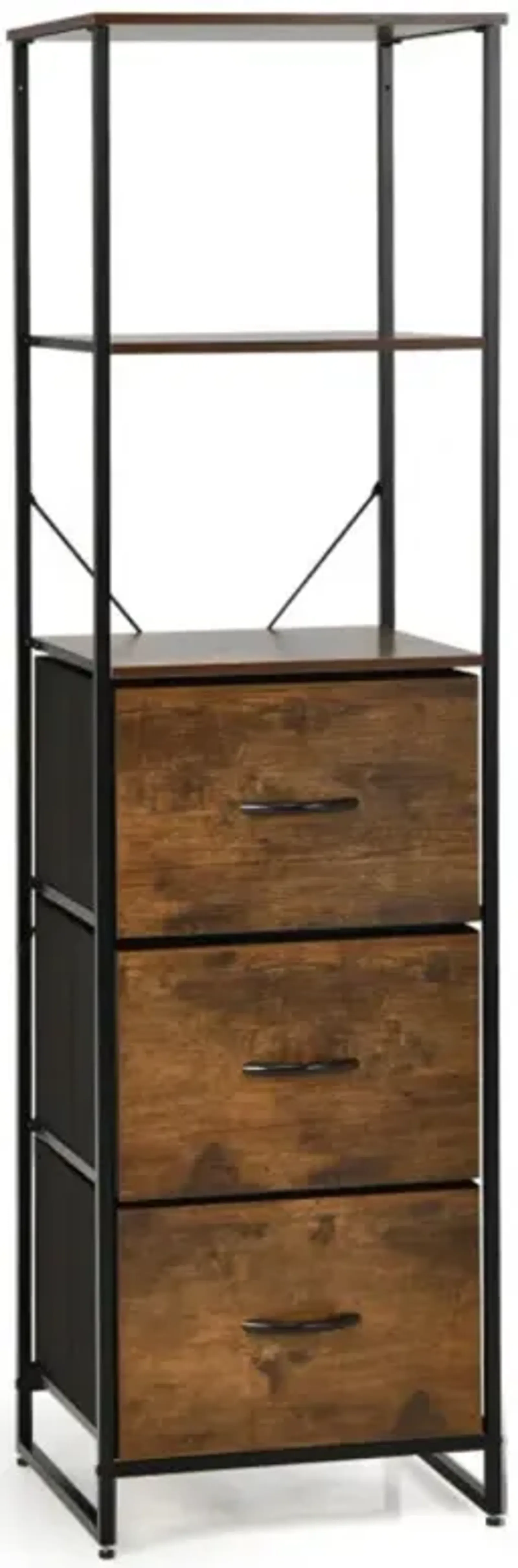 Hivvago Freestanding Vertical 3 Drawer Dresser with 3 Shelves-Rustic Brown