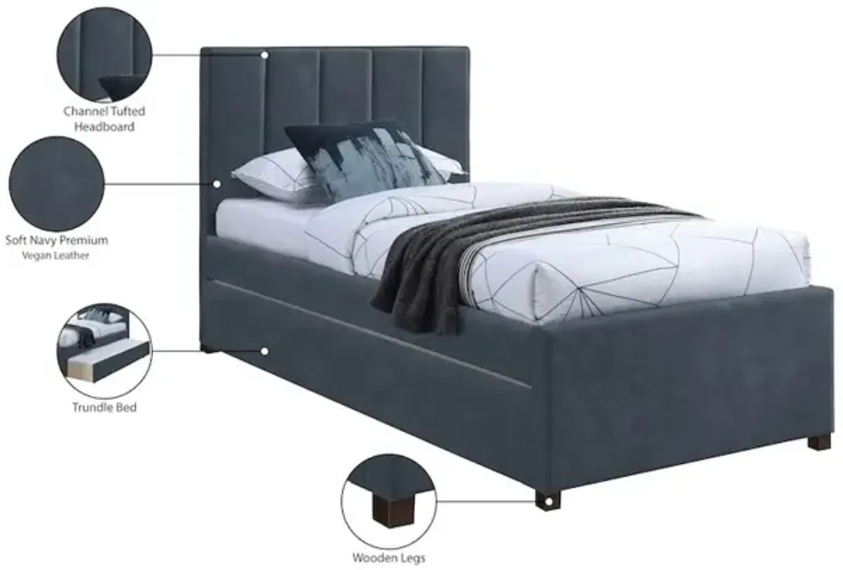 Meridian Furniture Hudson Navy Vegan Leather Twin Trundle Bed