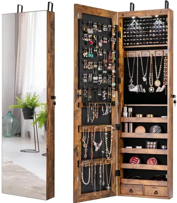 2-in-1 Door or Wall Mounted Jewelry Armoire with Full-Length Mirror
