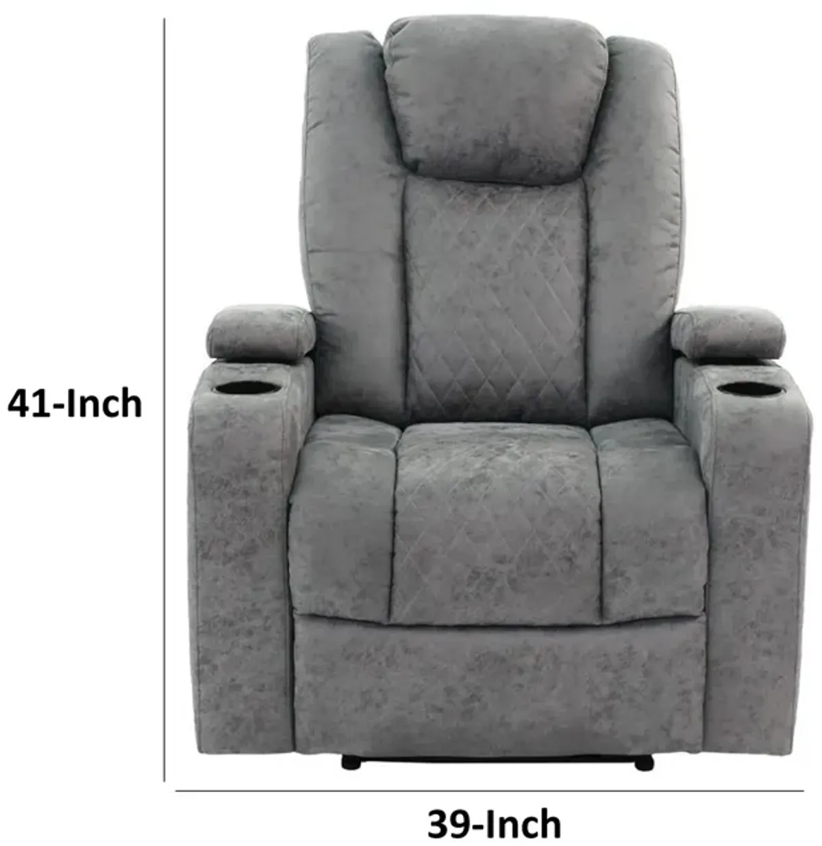 Kem 39 Inch Power Recliner Chair, Adjustable Headrest, Gray Faux Leather - Benzara