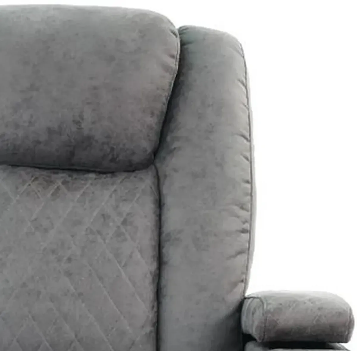 Kem 39 Inch Power Recliner Chair, Adjustable Headrest, Gray Faux Leather - Benzara