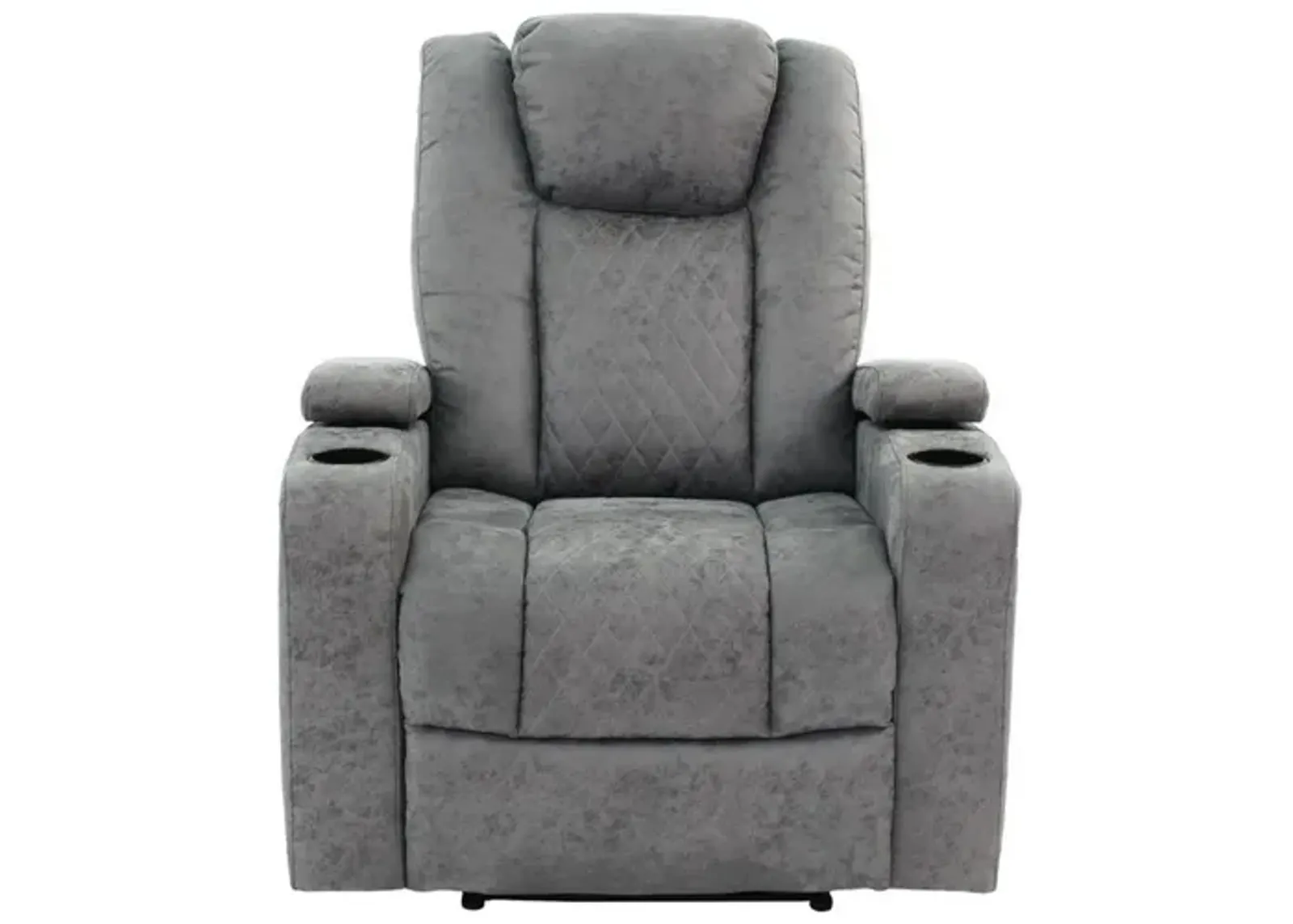 Kem 39 Inch Power Recliner Chair, Adjustable Headrest, Gray Faux Leather - Benzara