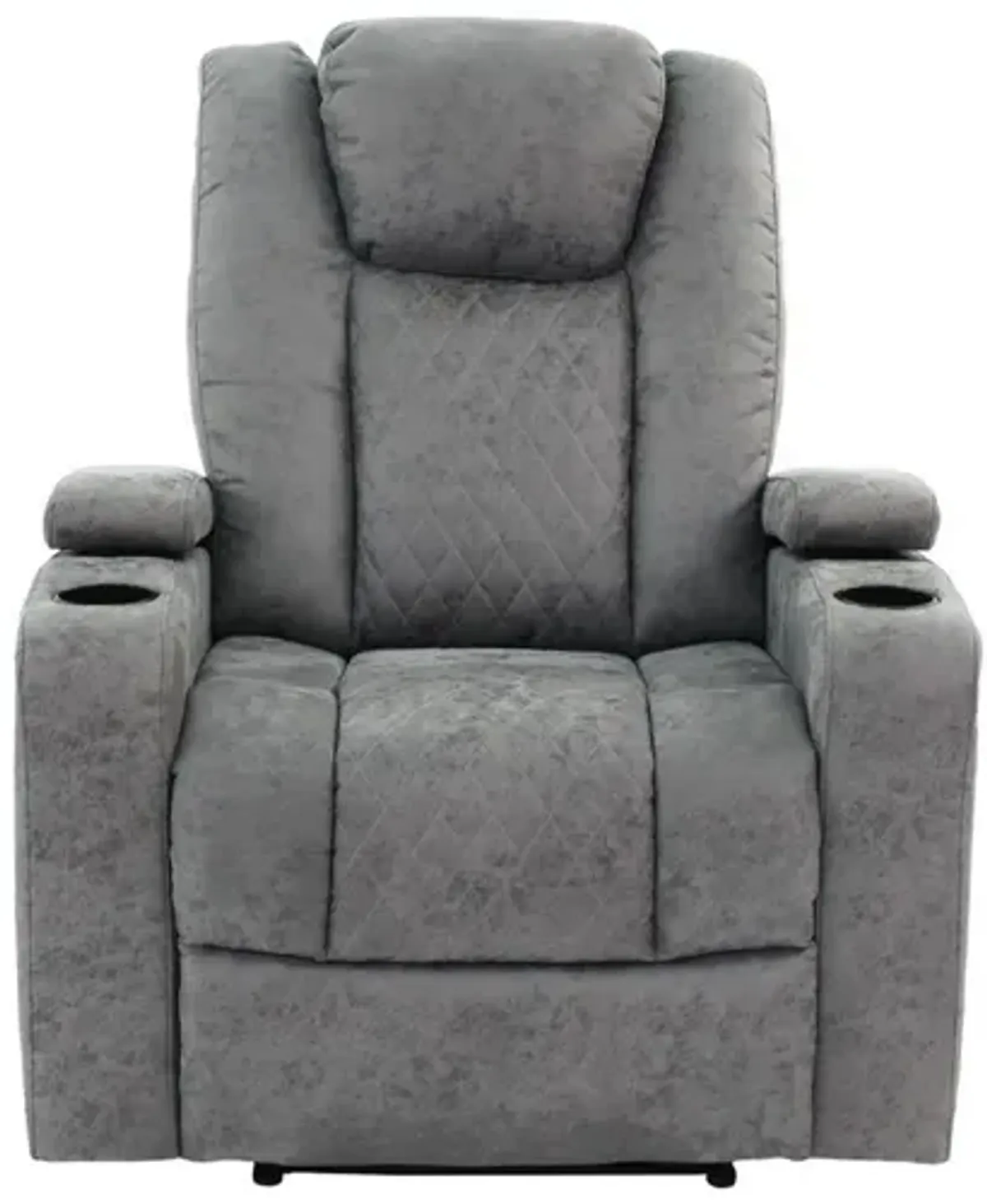 Kem 39 Inch Power Recliner Chair, Adjustable Headrest, Gray Faux Leather - Benzara