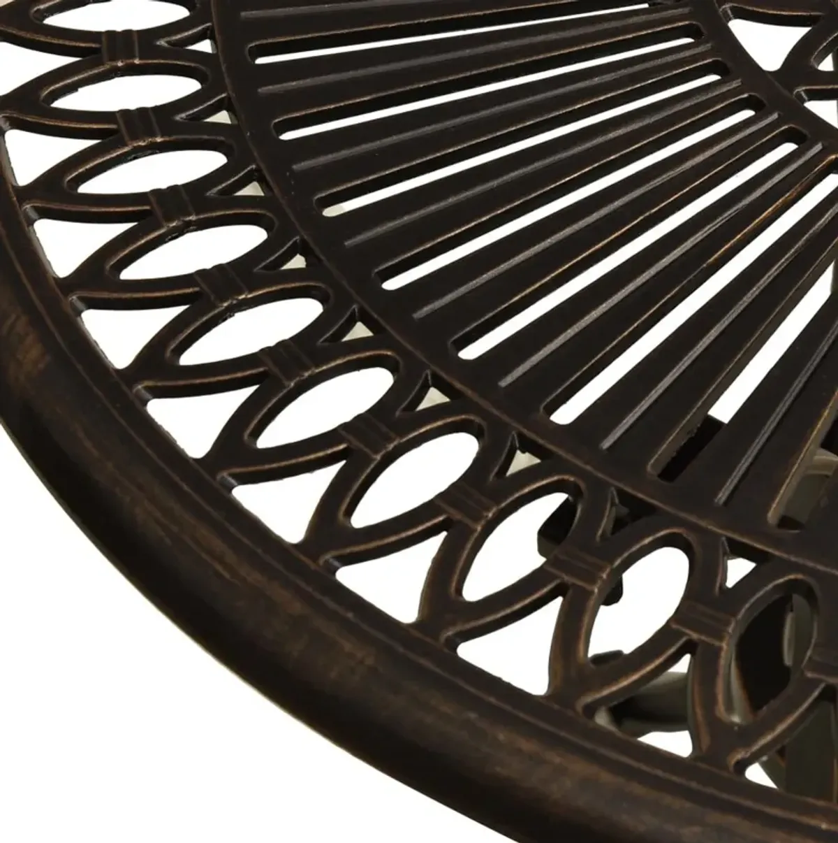 Outdoor Breakfast Table, Round 24 Inch w Umbrella Holder, Bronze Metal - Benzara