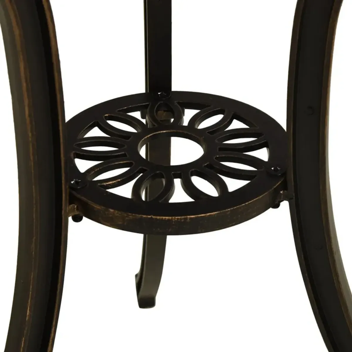 Outdoor Breakfast Table, Round 24 Inch w Umbrella Holder, Bronze Metal - Benzara