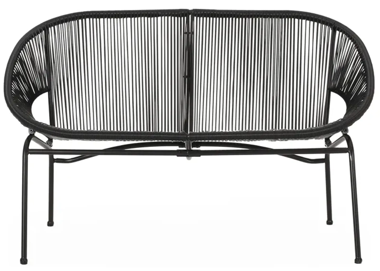 Remma Loveseat, Outdoor Rattan, Basket Woven, Black Iron Frame, 52 Inch