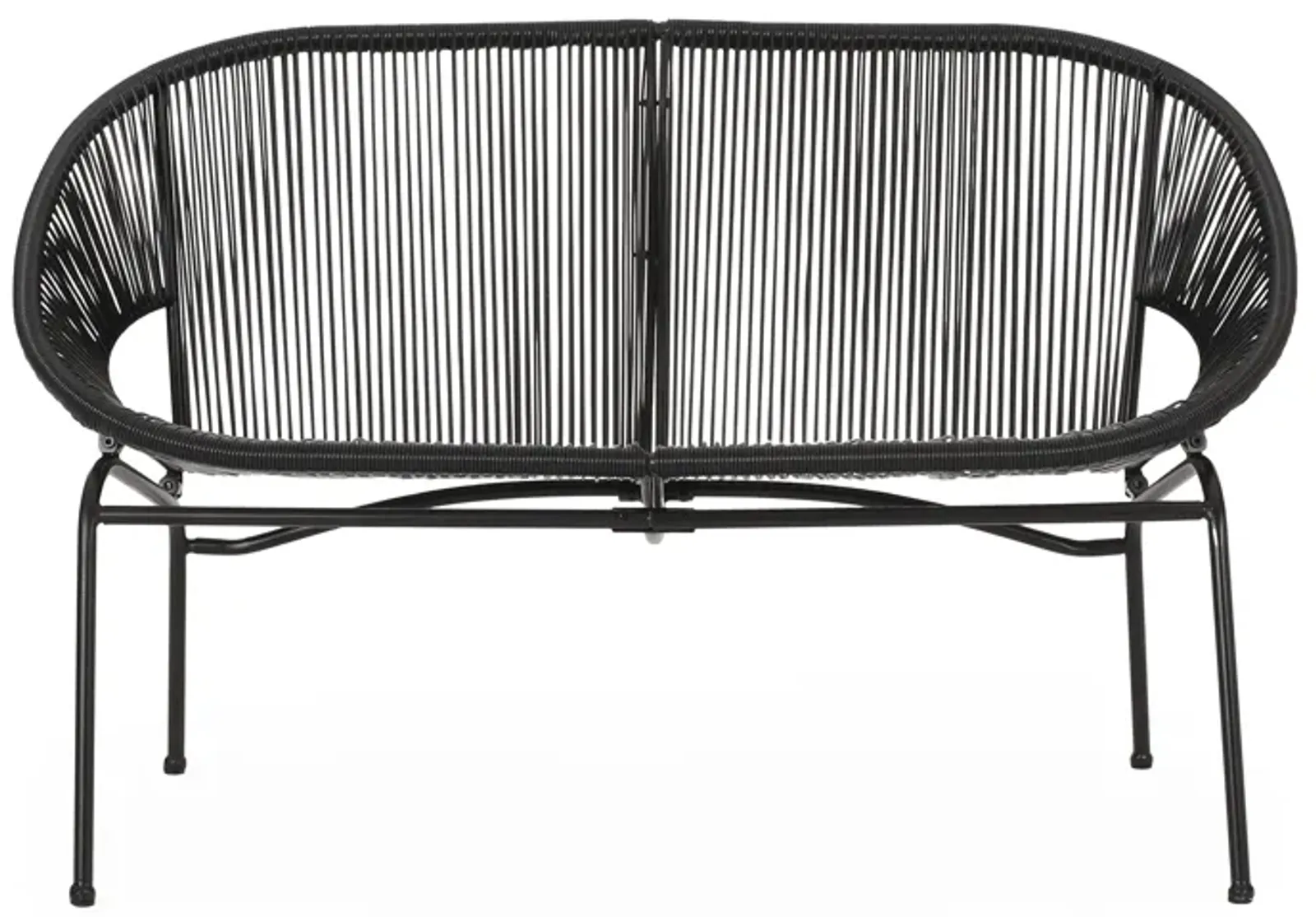 Remma Loveseat, Outdoor Rattan, Basket Woven, Black Iron Frame, 52 Inch