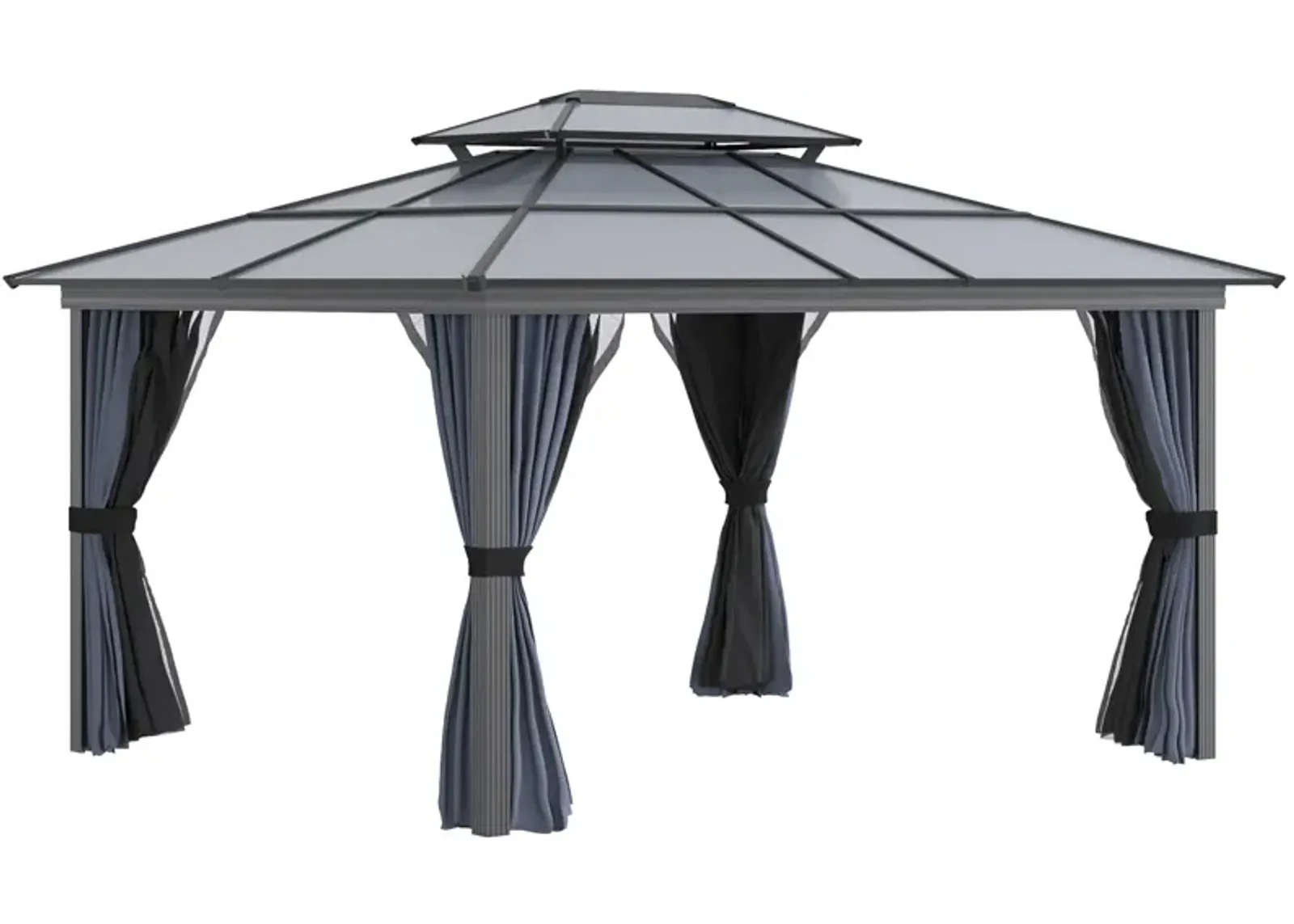 Black Alfresco Elegance: 10x12 Aluminum Hardtop Gazebo with Curtains