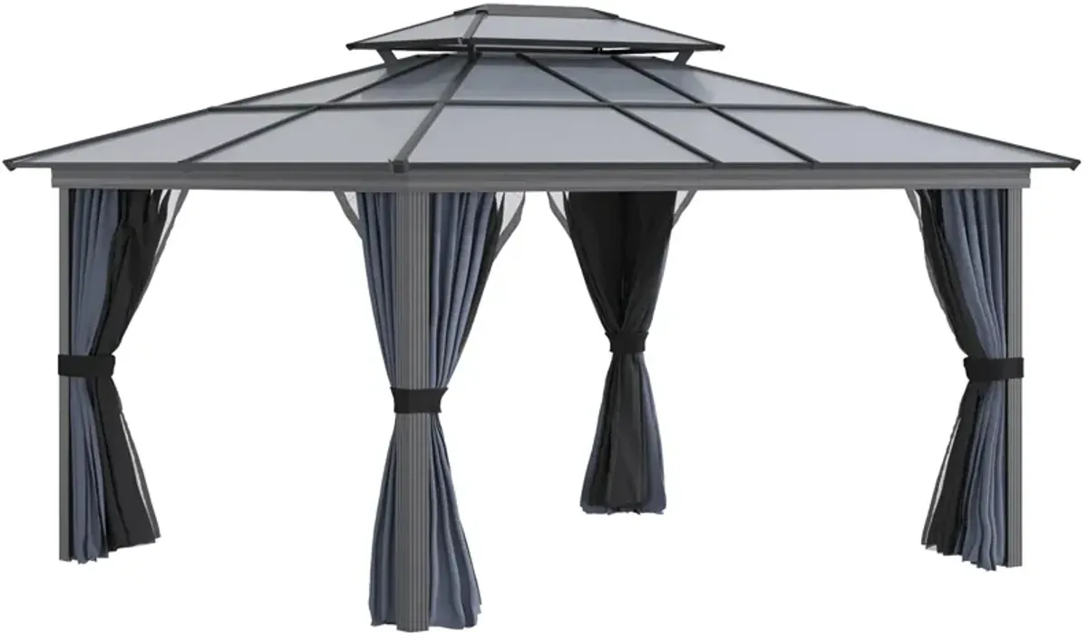 Black Alfresco Elegance: 10x12 Aluminum Hardtop Gazebo with Curtains