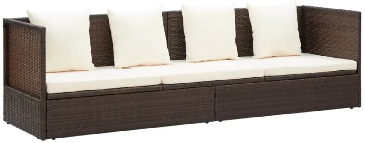 vidaXL Outdoor Lounge Bed with Cushion & Pillows Poly Rattan Brown