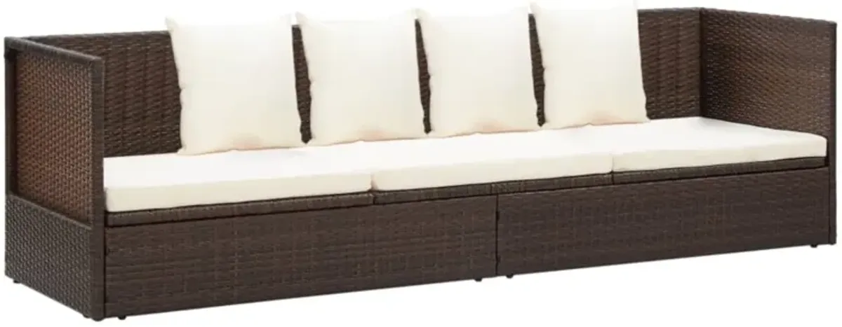 vidaXL Outdoor Lounge Bed with Cushion & Pillows Poly Rattan Brown