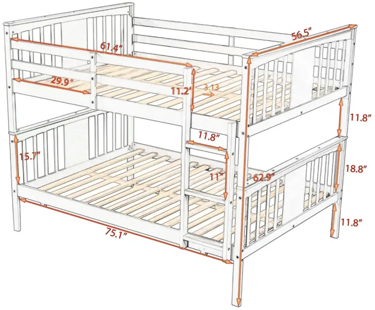 Full Over Full Bunk Bed With Ladder For Bedroom, Guest Room Furniture