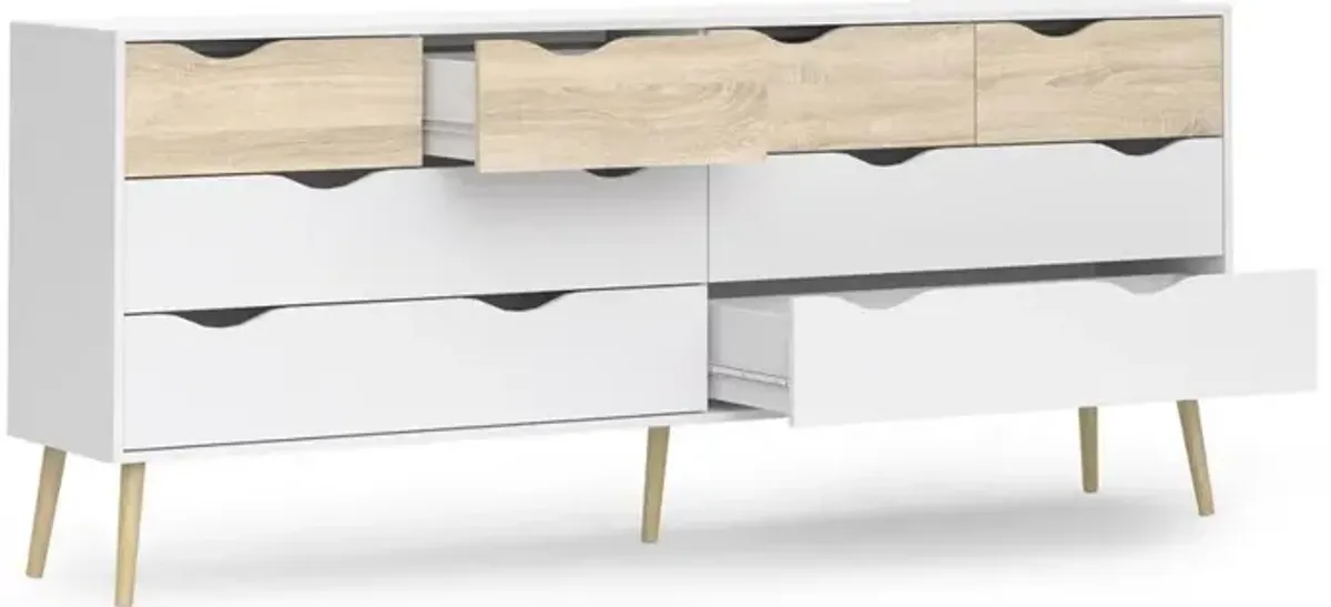 Tvilum Diana 8 Drawer Dresser - White/Oak Structure