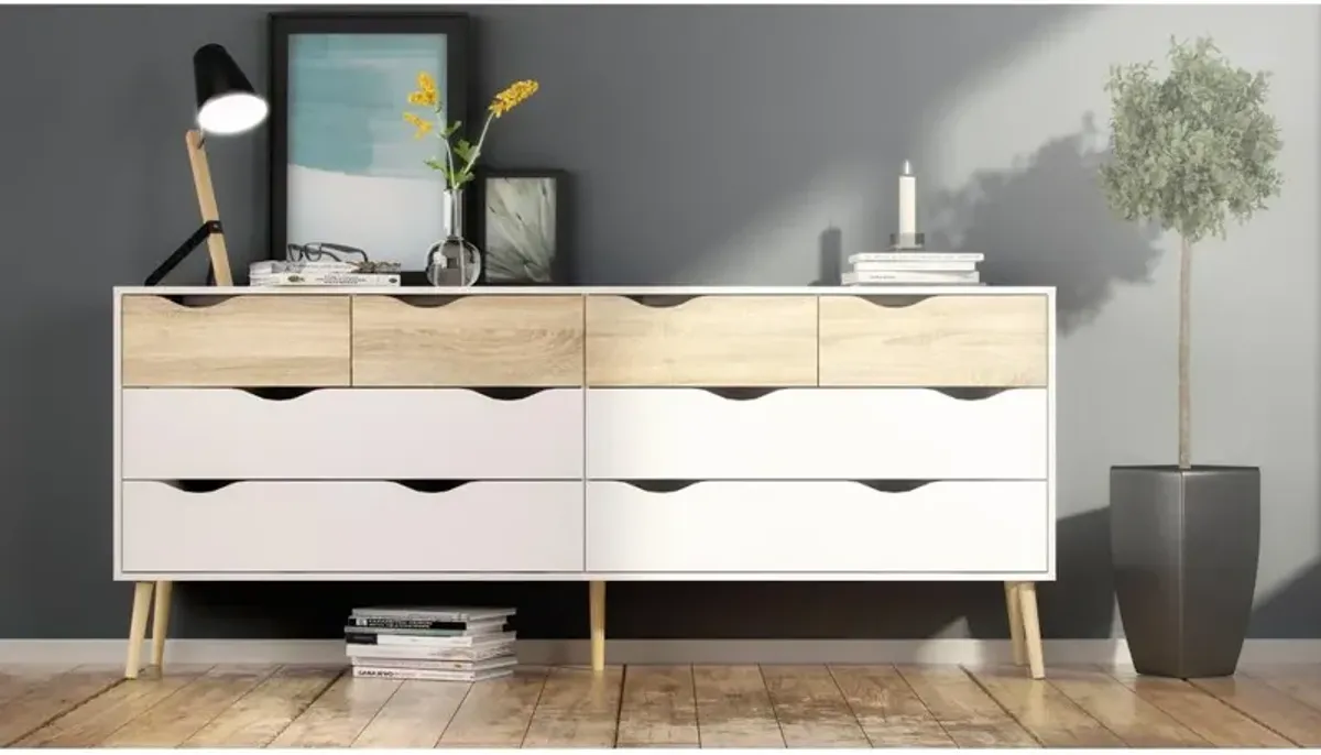 Tvilum Diana 8 Drawer Dresser - White/Oak Structure