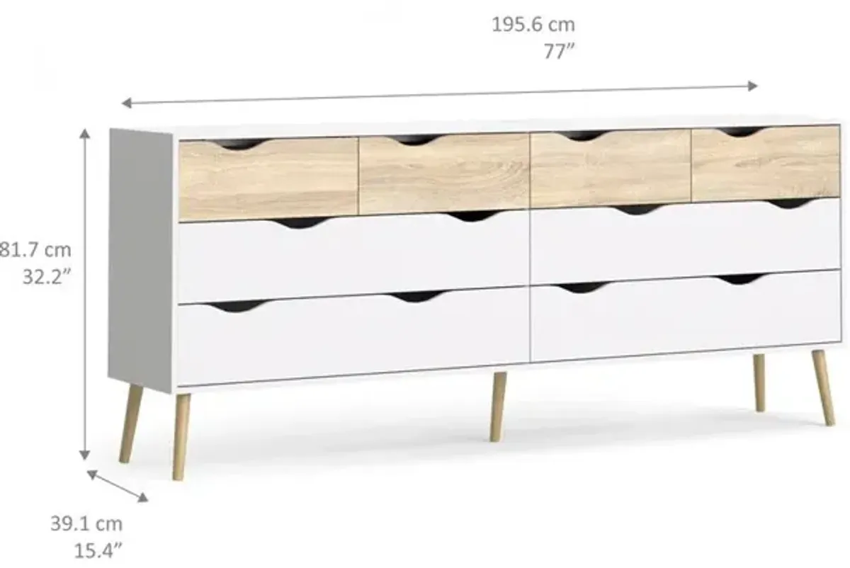 Tvilum Diana 8 Drawer Dresser - White/Oak Structure