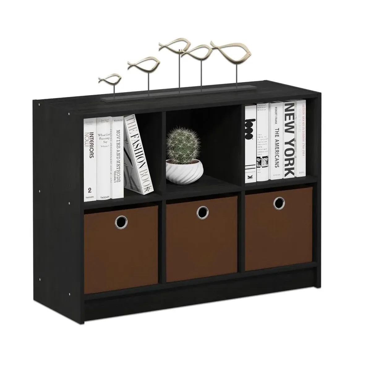 Furinno Basic 3x2 Bookcase Storage w/Bins, Americano/Medium Brown