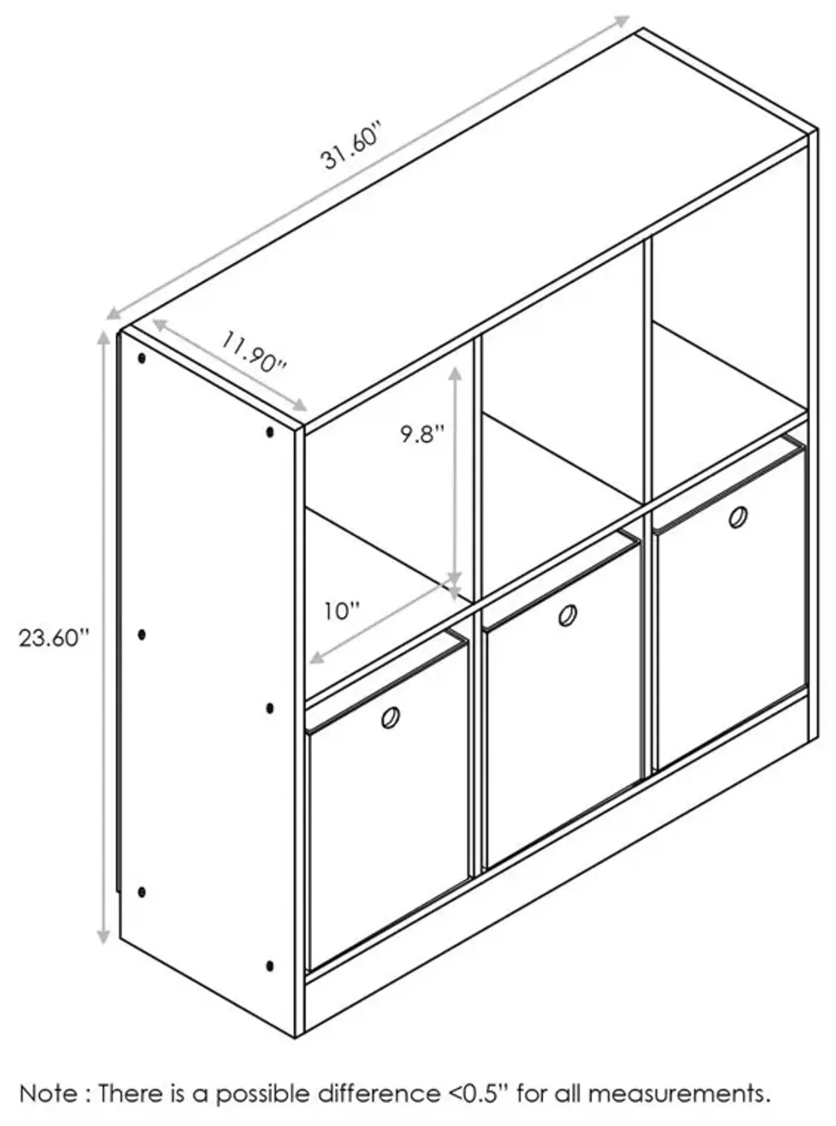 Furinno Basic 3x2 Bookcase Storage w/Bins, Americano/Medium Brown