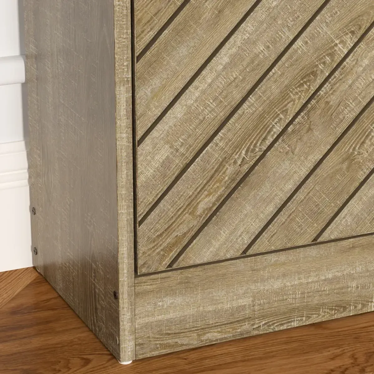 Natural Color 18-Pair Shoe Storage Cabinet with 3-Drawers and 6-Compartments and Wood Grain