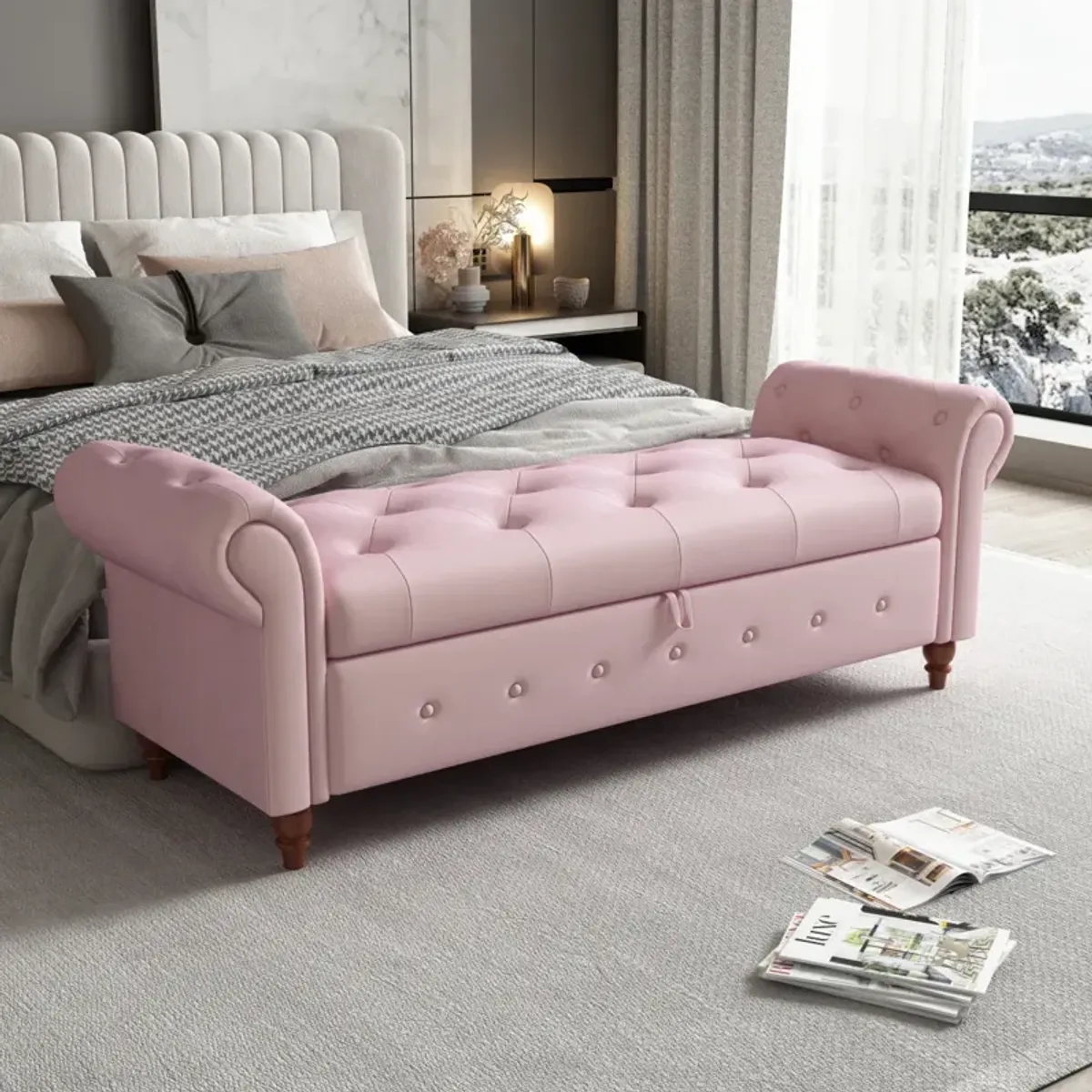 Bed Bench Pink Velvet