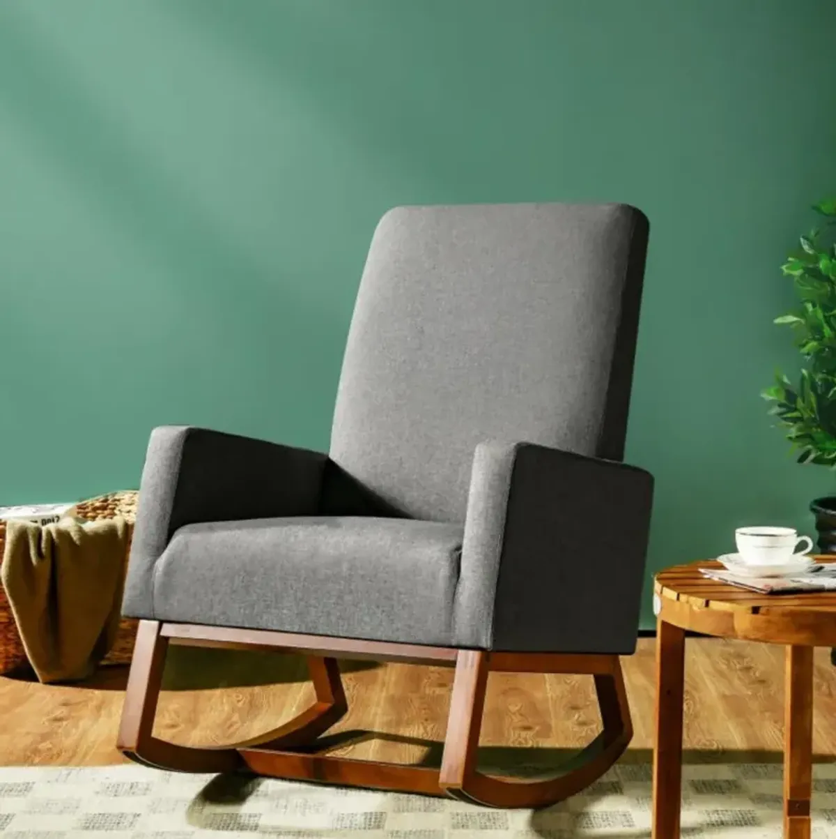 Hivvago Rocking High Back Upholstered Lounge Armchair with Side Pocket