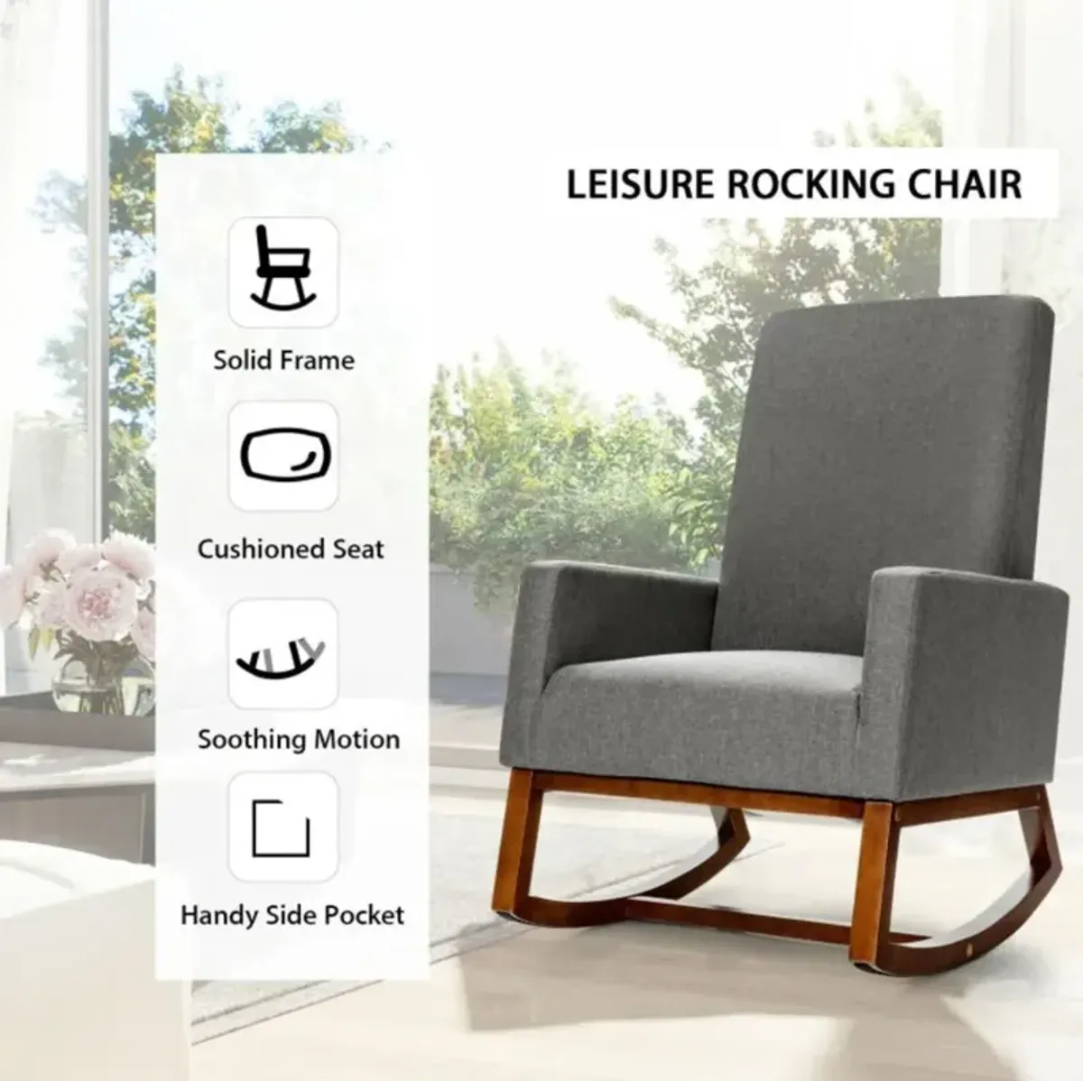 Hivvago Rocking High Back Upholstered Lounge Armchair with Side Pocket