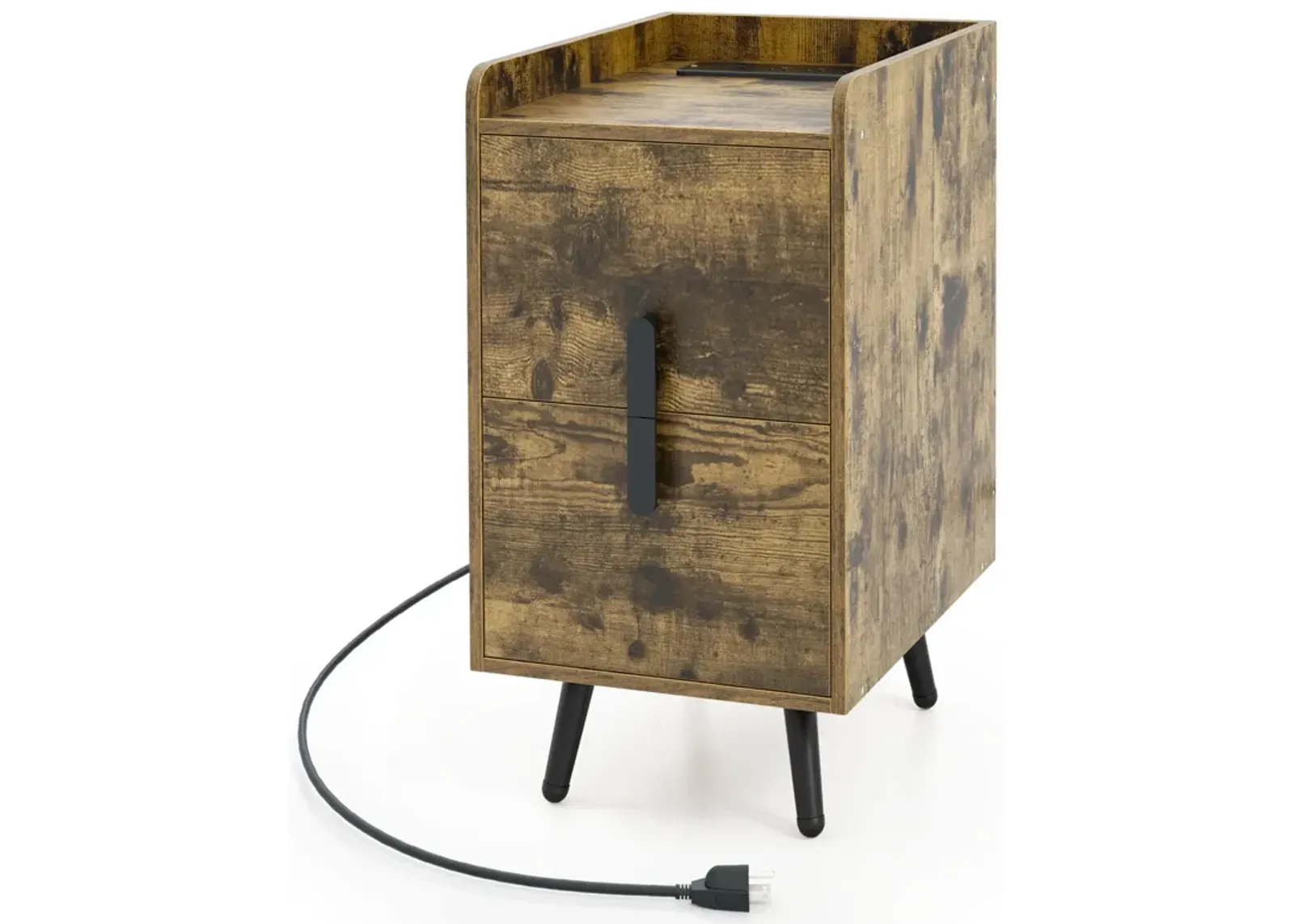 Nightstand Side Tables with 2 Drawers and 2 USB Ports-Rustic Brown