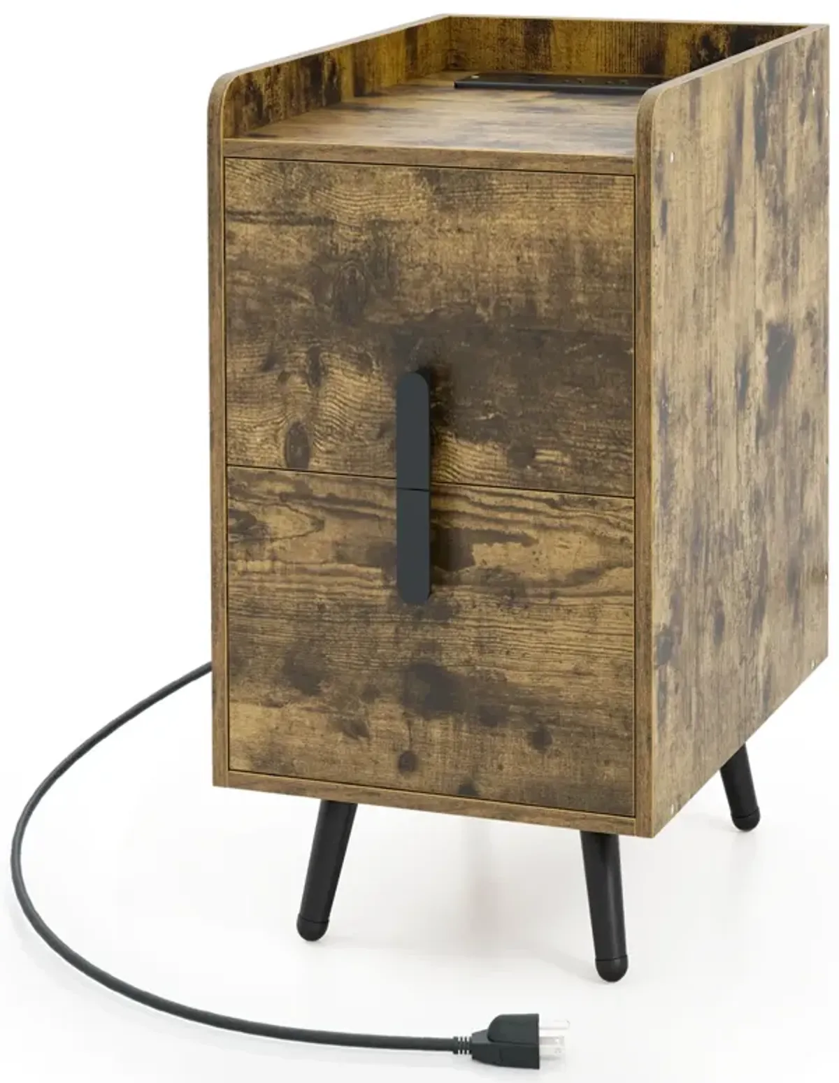 Nightstand Side Tables with 2 Drawers and 2 USB Ports-Rustic Brown