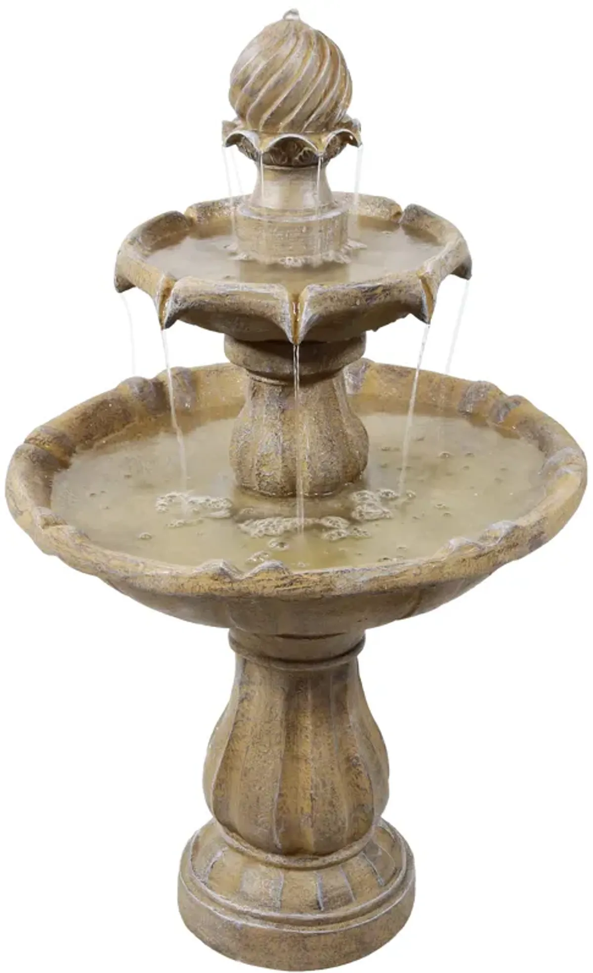 Sunnydaze Resin Outdoor 2-Tier Solar Water Fountain with Battery