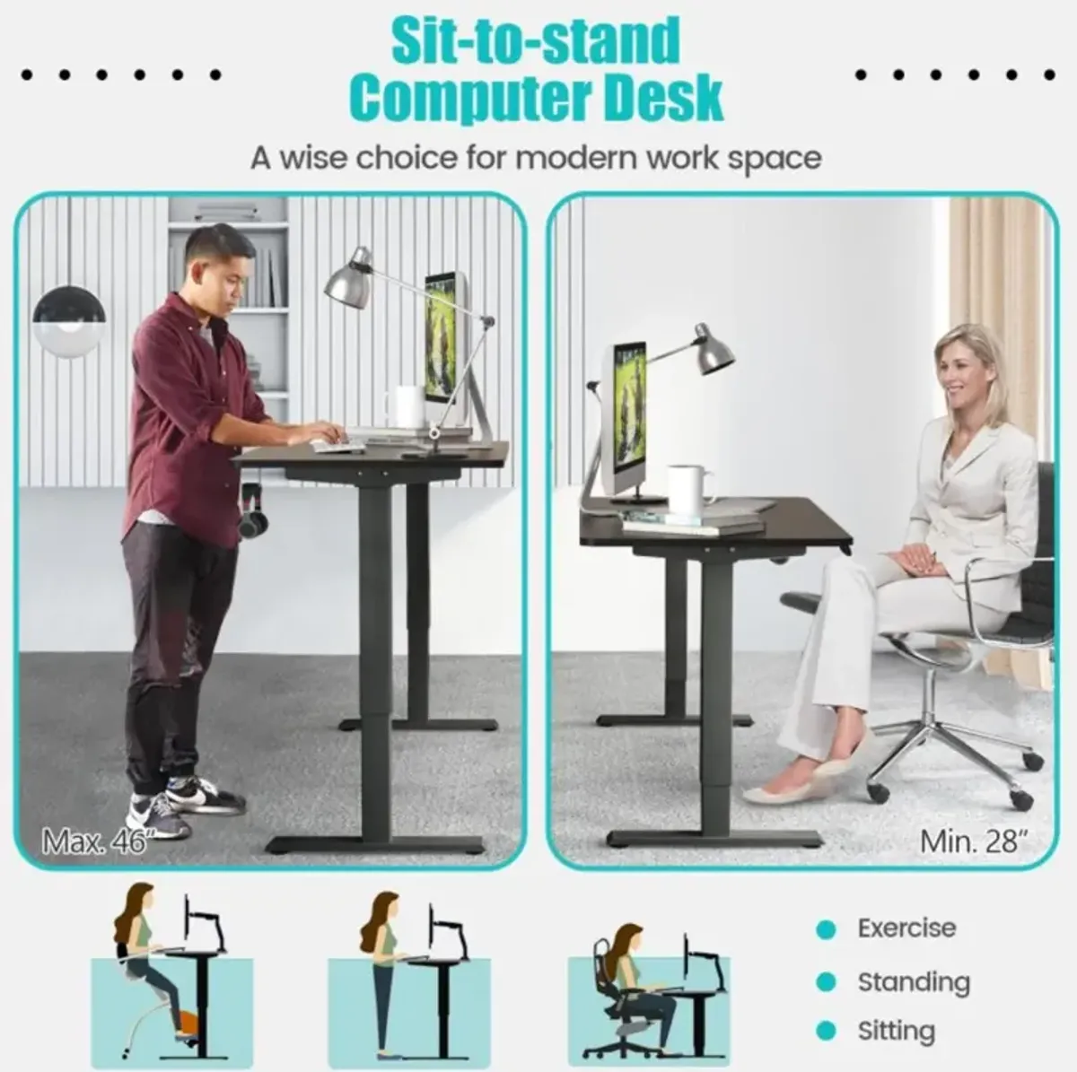 Hivvago Electric Height Adjustable Standing Desk with Memory Controller