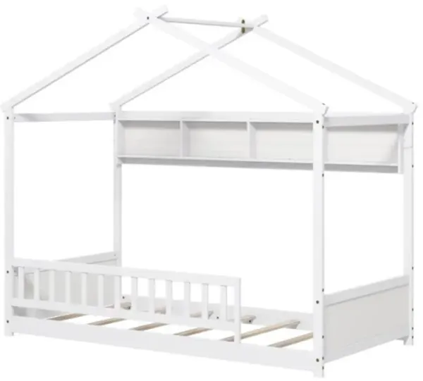 Hivvago Twin Size House Bed with Storage Shelf and Headboard