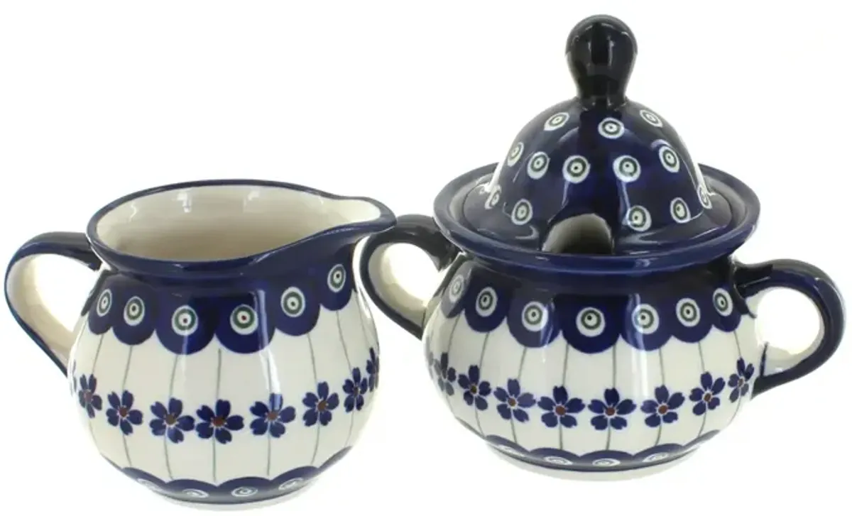 Blue Rose Polish Pottery Nature Cream & Sugar Set