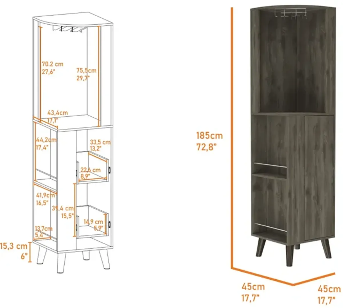 Durham 1-Drawer 2-Shelf Corner Bar Cabinet Dark Brown