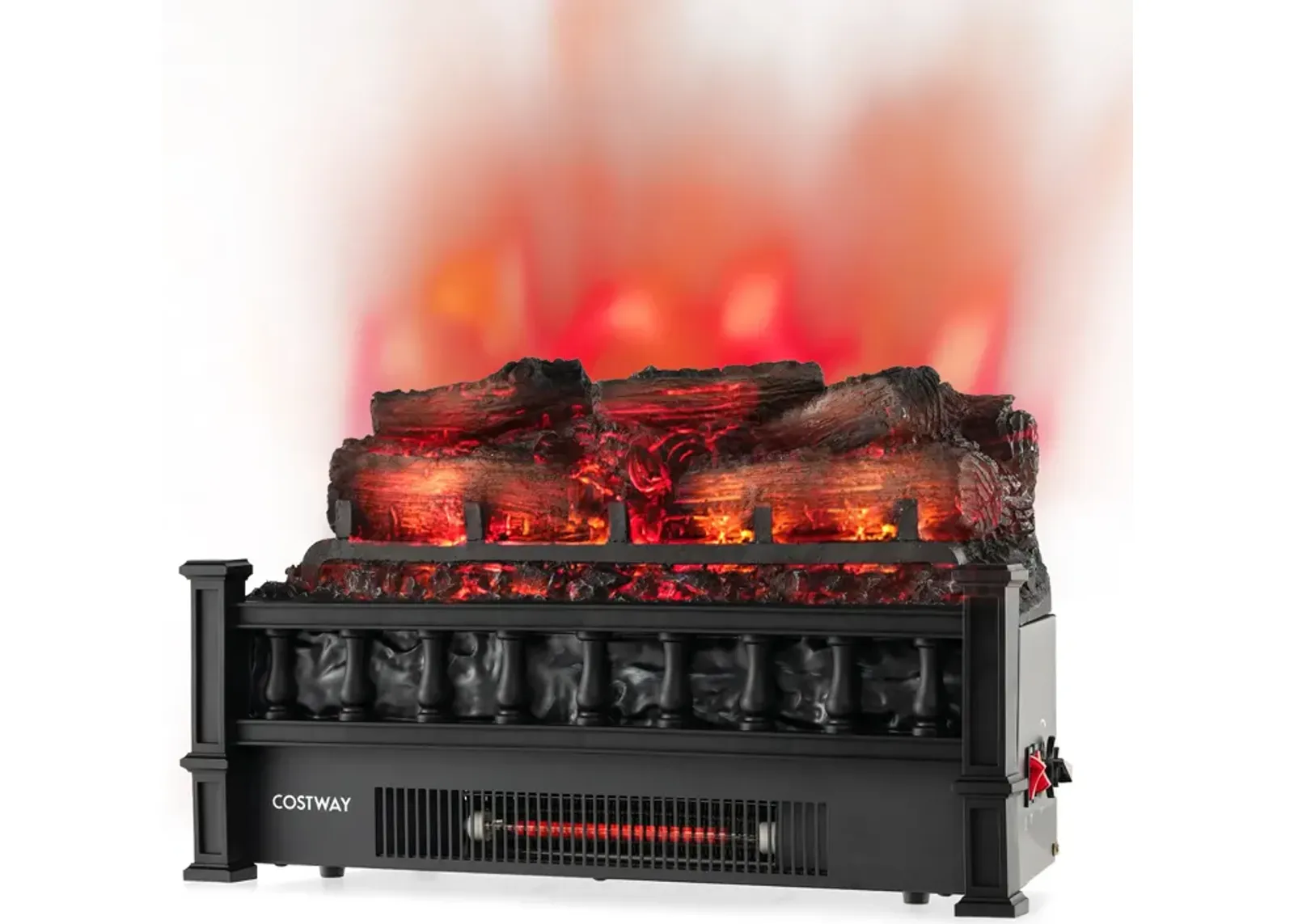 20 Inch Electric Fireplace Heater with Realistic Pinewood Ember Bed-Black