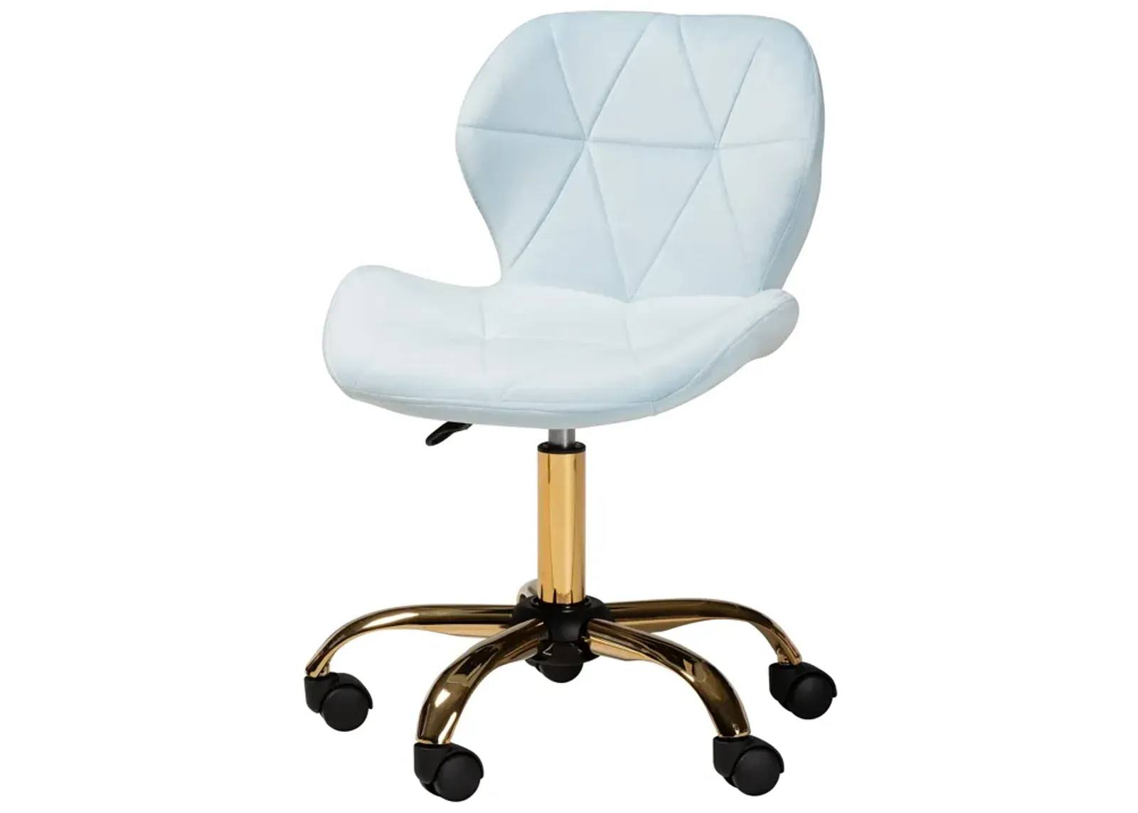 Baxton Studio Savara and Luxe Grey Velvet Fabric and Gold Metal Swivel Office Chair