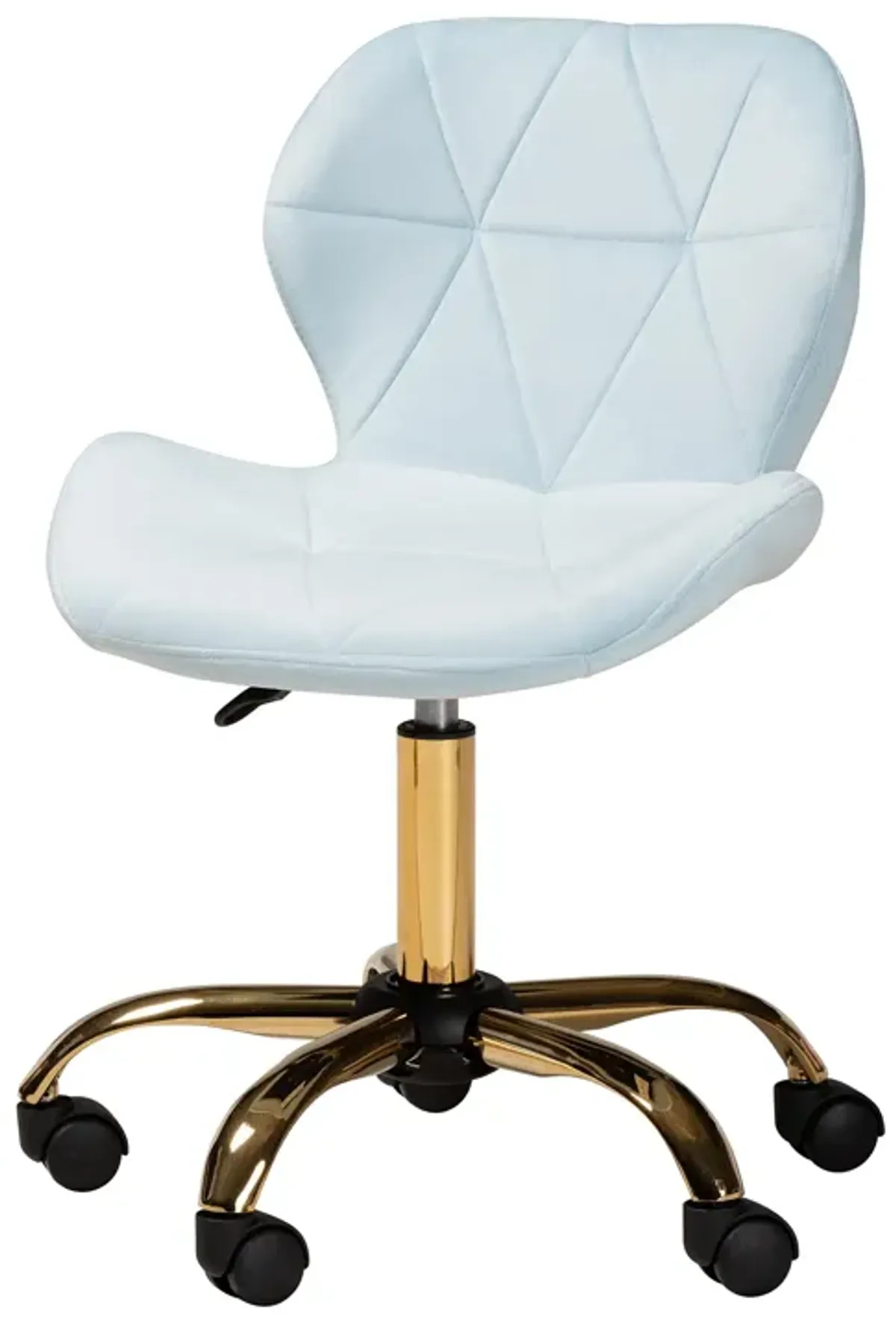 Baxton Studio Savara and Luxe Grey Velvet Fabric and Gold Metal Swivel Office Chair