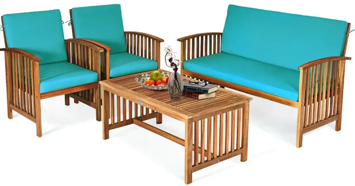 4 Pieces Patio Solid Wood Furniture Set