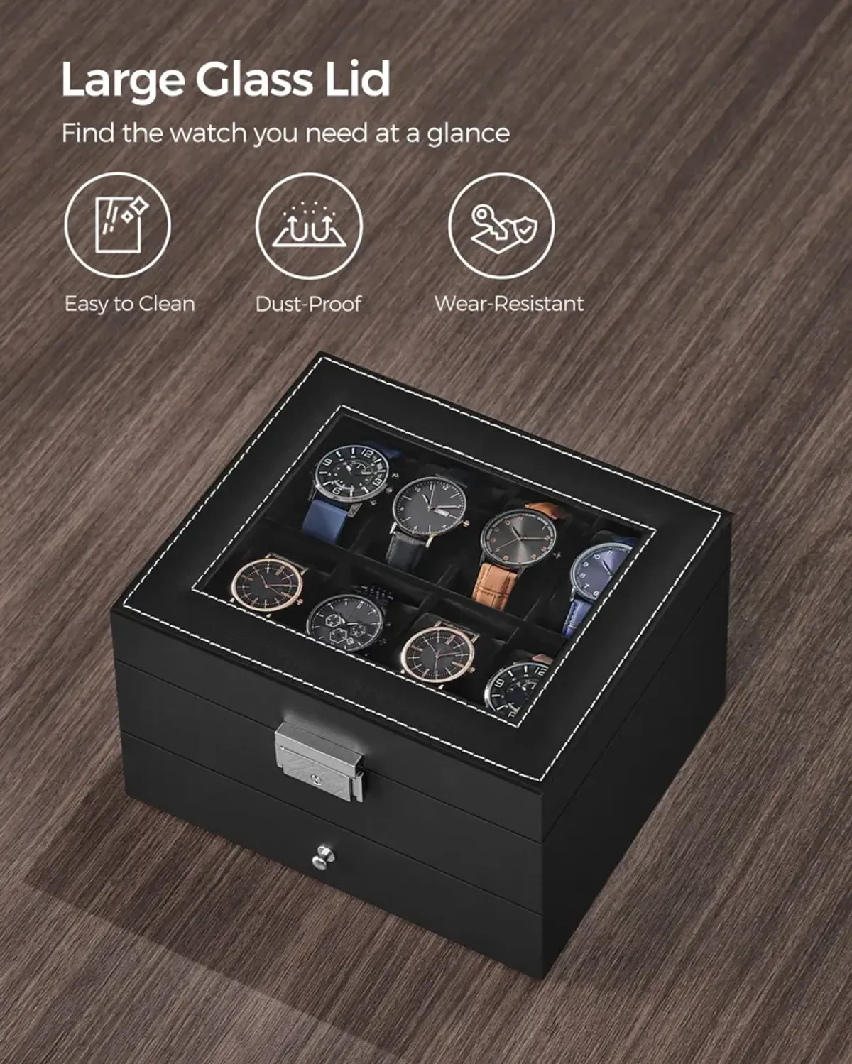 Lockable 8-Slot Watch Box – Jewelry Display Case for Men with Keys