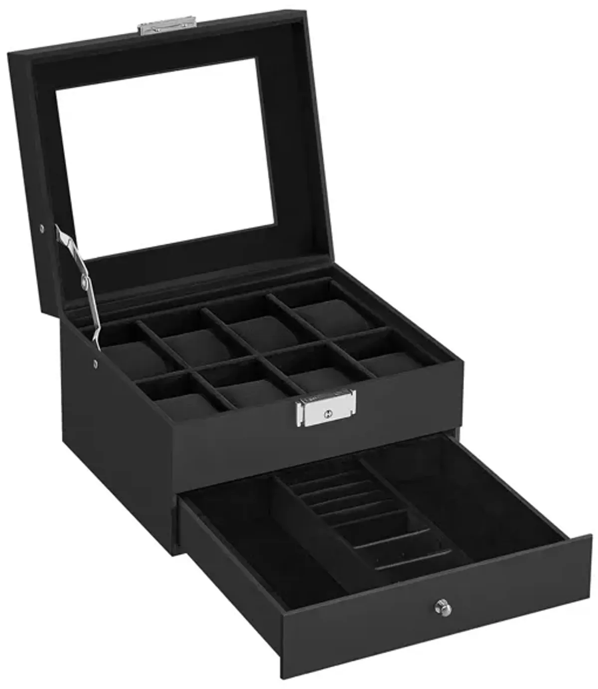 Lockable 8-Slot Watch Box – Jewelry Display Case for Men with Keys