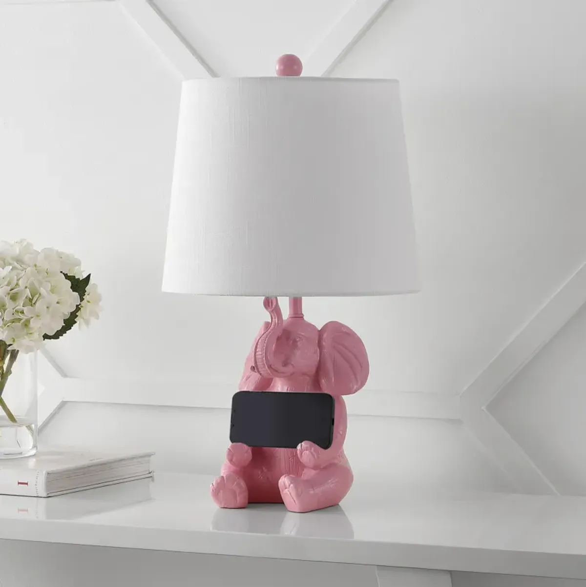 Kairi Modern Shabby Chic Resin/Iron Happy Elephant LED Kids' Table Lamp with Phone Stand