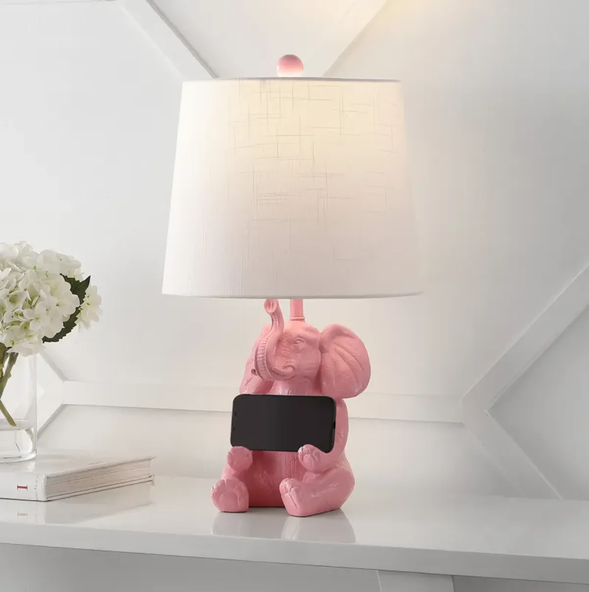 Kairi Modern Shabby Chic Resin/Iron Happy Elephant LED Kids' Table Lamp with Phone Stand