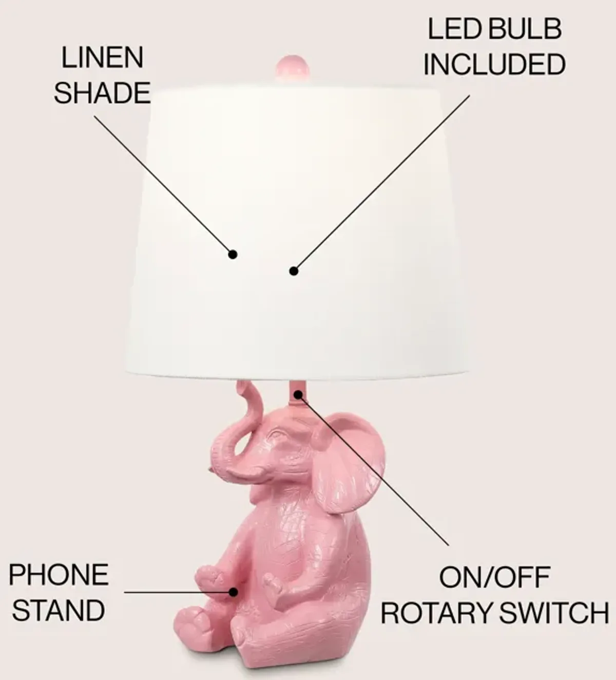 Kairi Modern Shabby Chic Resin/Iron Happy Elephant LED Kids' Table Lamp with Phone Stand