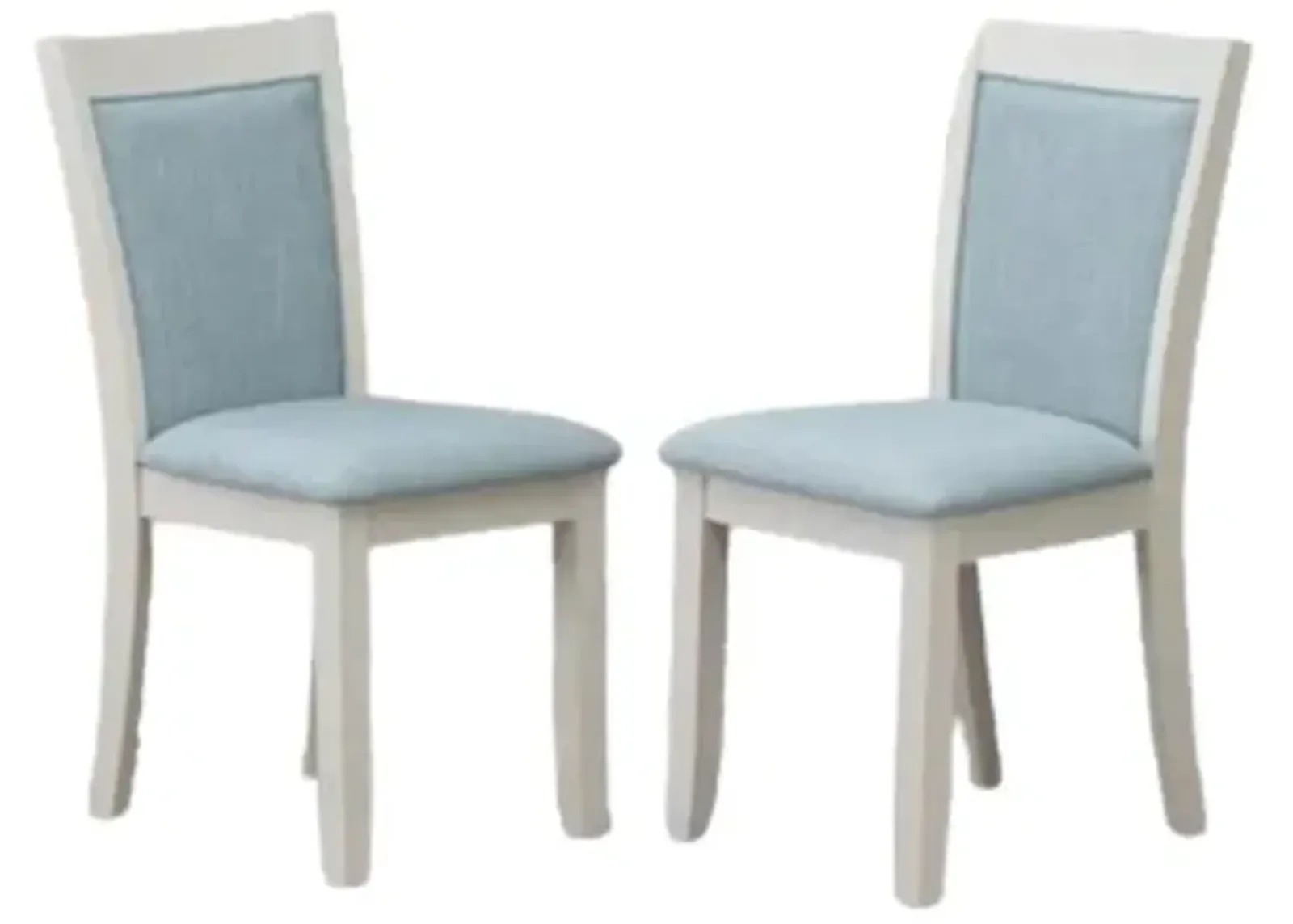 MZC0T15 Dining Room Chairs Set of 2 - Baby Blue Linen Fabric Seat and High Chair Back -Wire Brushed Linen White Finish (SET OF 2)