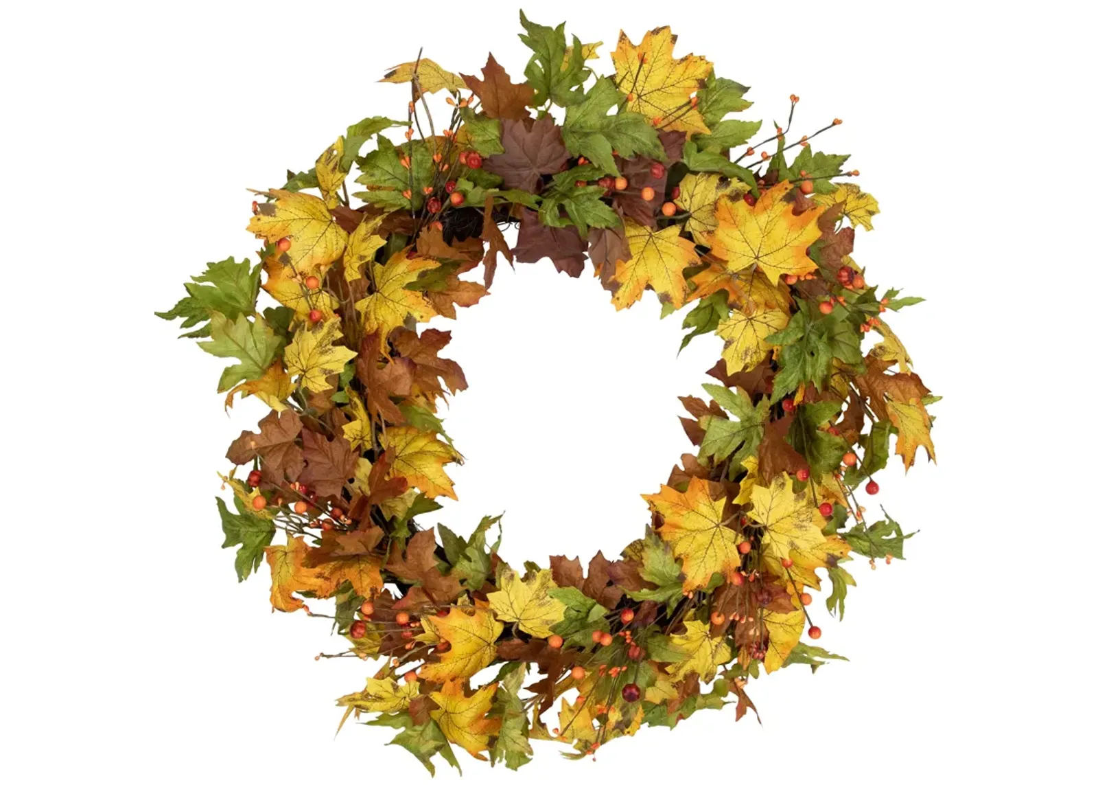 Berries and Twigs Artificial Thanksgiving Wreath Yellow 30-Inch - Unlit