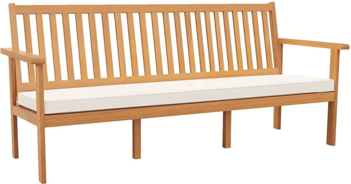 Outdoor 3-Seat Wood Bench with Seat Cushion and Slatted Seat