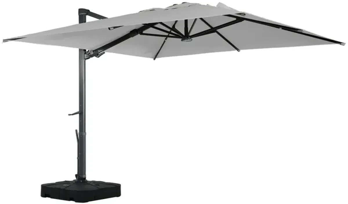 10 ft 360° Rotation Square Cantilever Patio Umbrella with BaseandLED Light in Gray