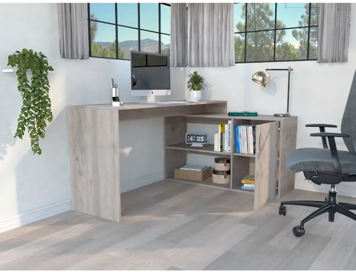 Axis Modern L-Shaped Computer Desk with Open & Closed Storage -Light Gray