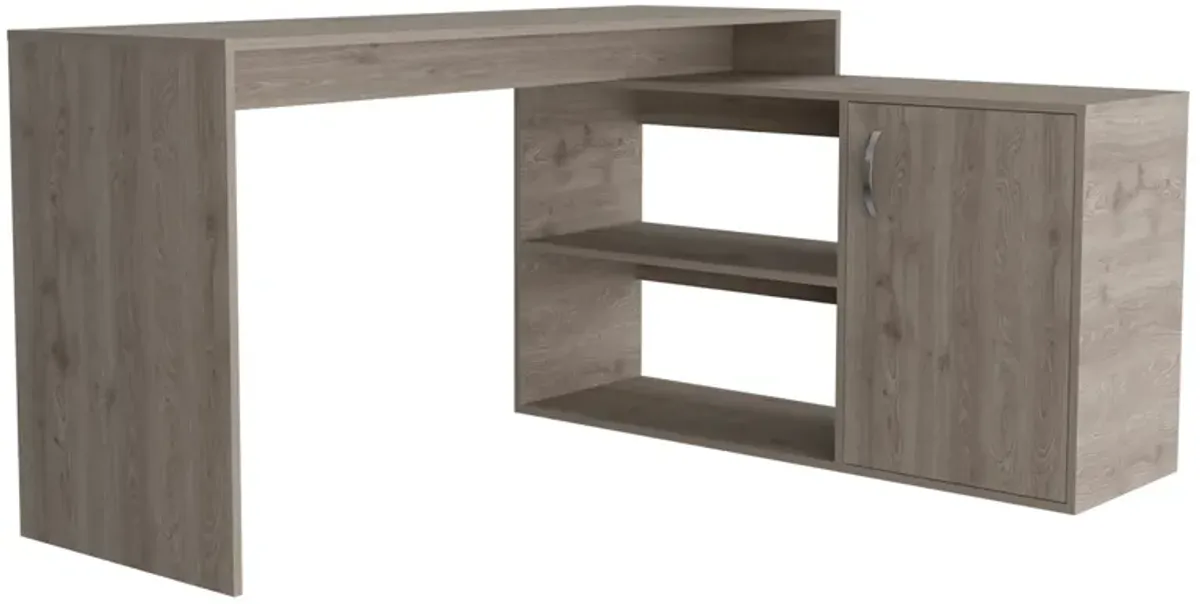 Axis Modern L-Shaped Computer Desk with Open & Closed Storage -Light Gray